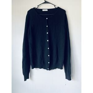 100% Wool (First Class) Elegant Black Cardigan. Size: XL ; Fit: M/L